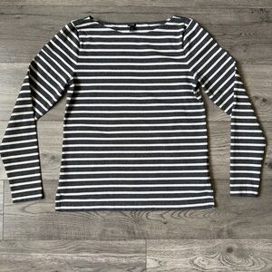 J. Crew Striped Boatneck Long Sleeve Top Gray - Size Medium